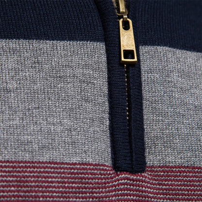 Pullover mit Viertelreißverschluss | Gestreift | Schmal geschnitten | Strickpullover | Herren-Pullover mit halbem Reißverschluss-Chaps Herrenmode