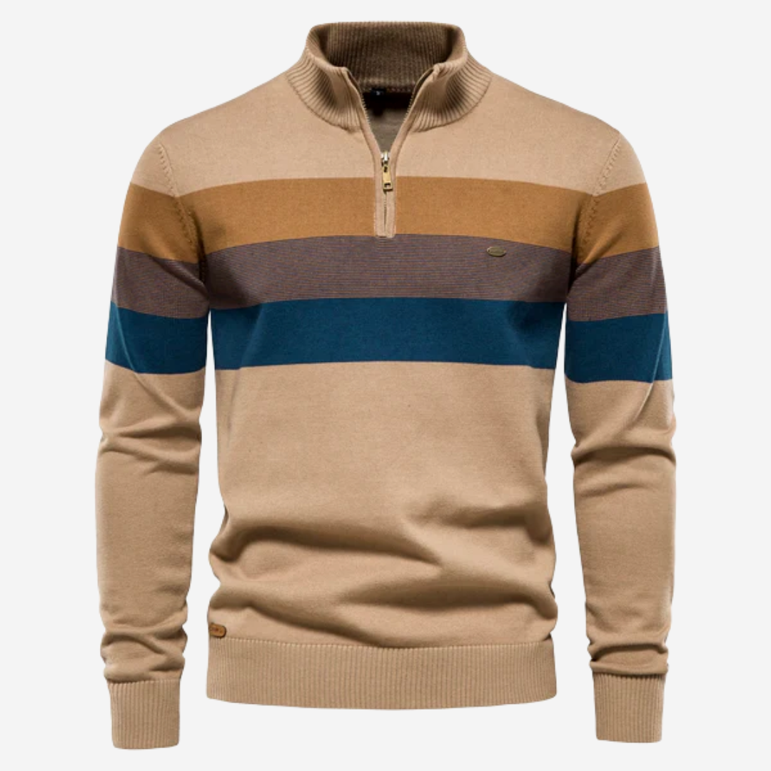 Männer Pullover Streifen Viertelreißverschluss Retro - BerlinGlamour