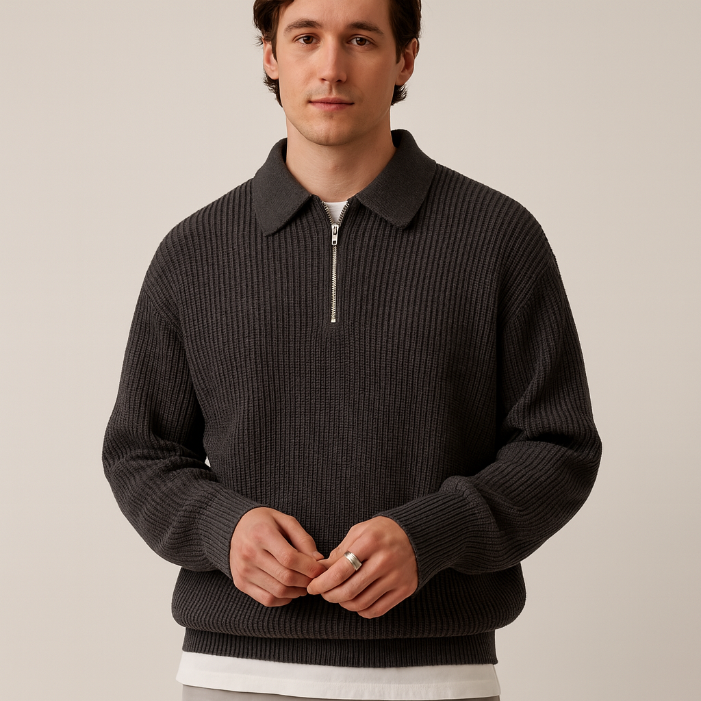 Herren Pullover Viertelreißverschluss Gestrickt Kragen - BerlinGlamour
