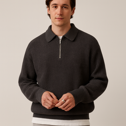 Herren Pullover Viertelreißverschluss Gestrickt Kragen - BerlinGlamour