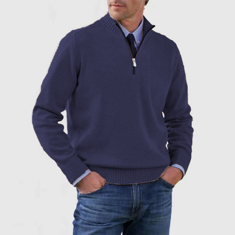 Pullover mit Viertelreißverschluss – Gestrickt – Pullover – Polopullover – Herrenpullover mit halbem Reißverschluss-Marineblau-M-Chaps Herrenmode