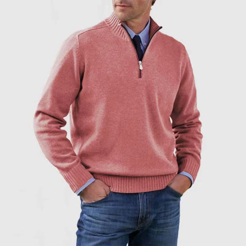 Pullover mit Viertelreißverschluss – Gestrickt – Pullover – Polopullover – Herrenpullover mit halbem Reißverschluss-Rosa-M-Chaps Herrenmode