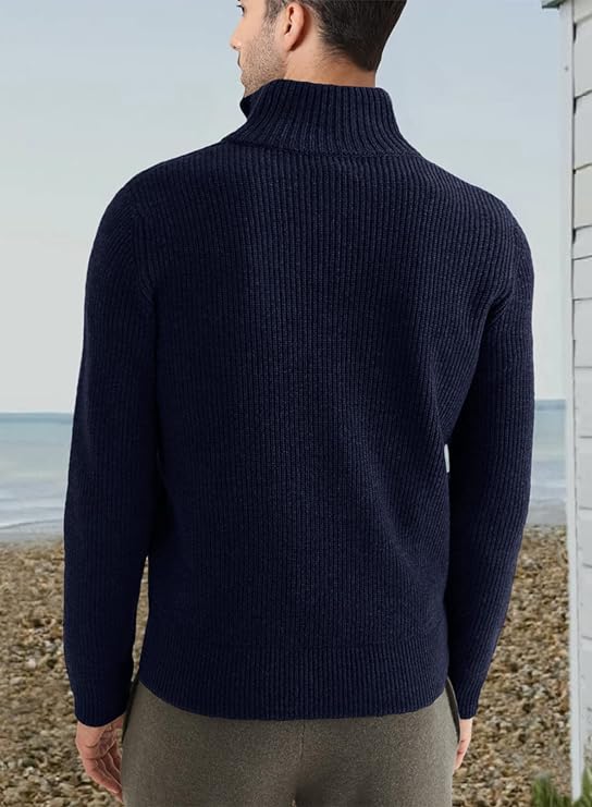 Pullover mit Viertelreißverschluss | Gestrickt | Rippstrick | Polopullover | Herrenpullover mit halbem Reißverschluss-Chaps Herrenmode