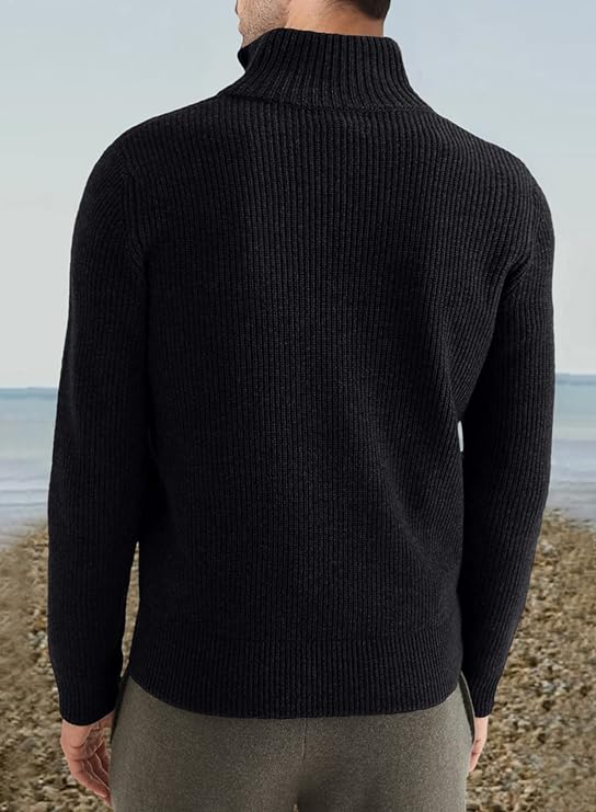 Pullover mit Viertelreißverschluss | Gestrickt | Rippstrick | Polopullover | Herrenpullover mit halbem Reißverschluss-Chaps Herrenmode