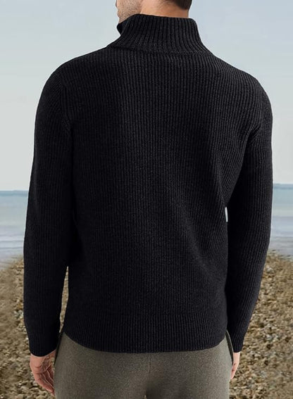 Pullover mit Viertelreißverschluss | Gestrickt | Rippstrick | Polopullover | Herrenpullover mit halbem Reißverschluss-Chaps Herrenmode