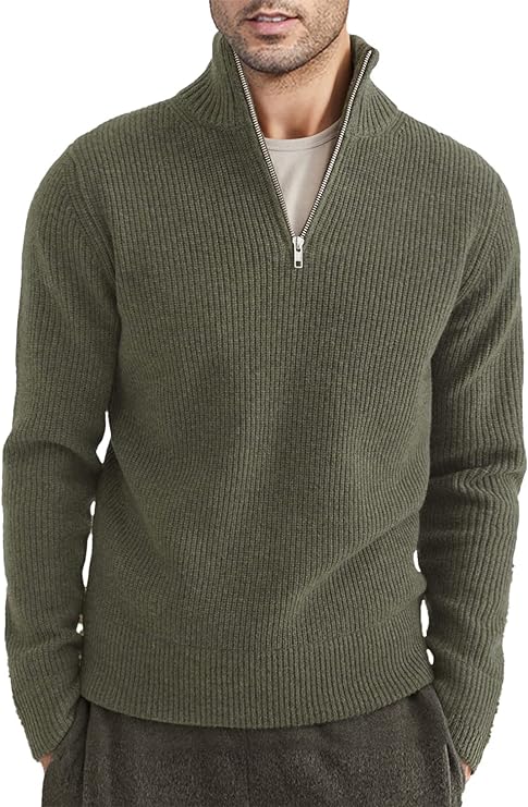 Herren Pullover Viertelreißverschluss Rippstrick Modern - BerlinGlamour