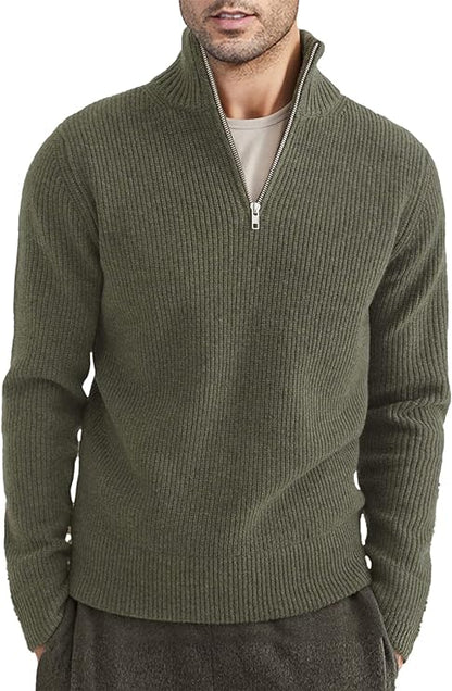 Herren Pullover Viertelreißverschluss Rippstrick Modern - BerlinGlamour