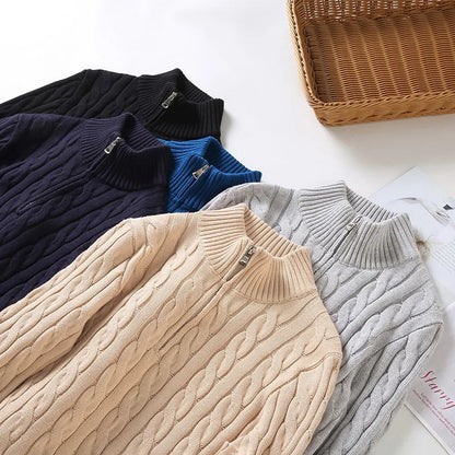 Pullover mit Viertelreißverschluss | Gestrickt | Zopfmuster | Pullover mit halbem Reißverschluss | Herrenpullover-Chaps Herrenmode
