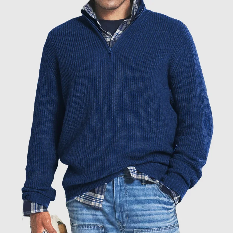 Herren Pullover mit Viertelreißverschluss Lässig Rippstrick - BerlinGlamour