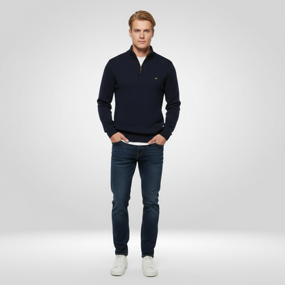 Herren Pullover Rippstrick Viertelreißverschluss Gestrickt - BerlinGlamour