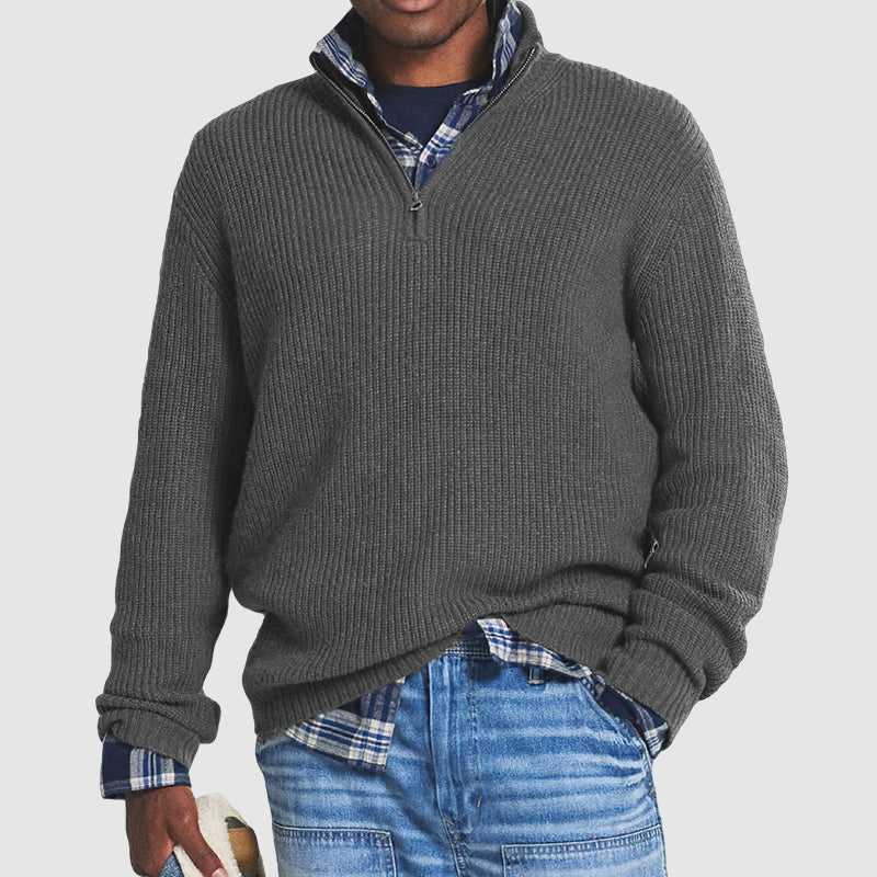 Herren Pullover Mit Viertelreißverschluss Rippstrick - BerlinGlamour