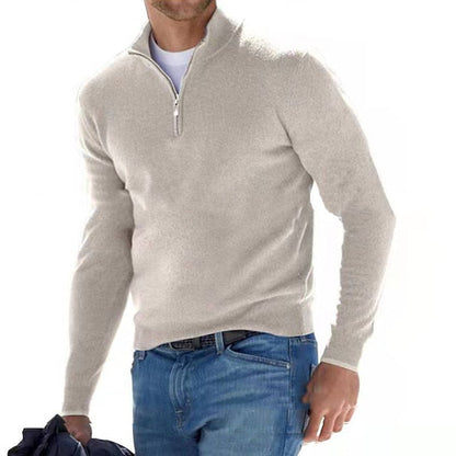 Pullover mit Viertelreißverschluss – Strickpullover mit halbem Reißverschluss für Männer-Beige-M-Chaps Herrenmode