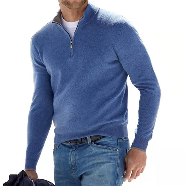 Pullover mit Viertelreißverschluss – Strickpullover mit halbem Reißverschluss für Männer-Blau-M-Chaps Herrenmode