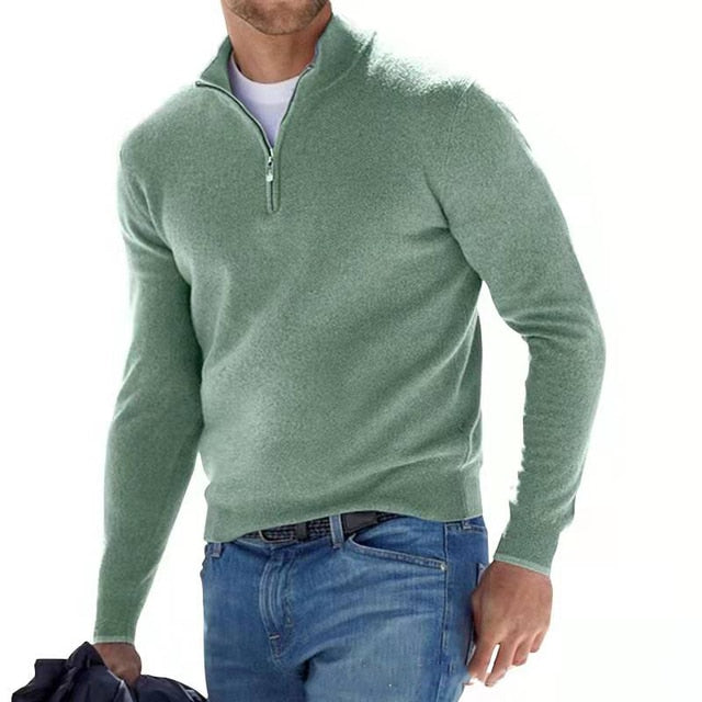 Pullover mit Viertelreißverschluss – Strickpullover mit halbem Reißverschluss für Männer-Grün-M-Chaps Herrenmode
