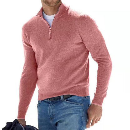 Pullover mit Viertelreißverschluss – Strickpullover mit halbem Reißverschluss für Männer-Rosa-M-Chaps Herrenmode