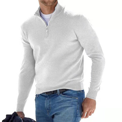 Pullover mit Viertelreißverschluss – Strickpullover mit halbem Reißverschluss für Männer-Weiß-M-Chaps Herrenmode