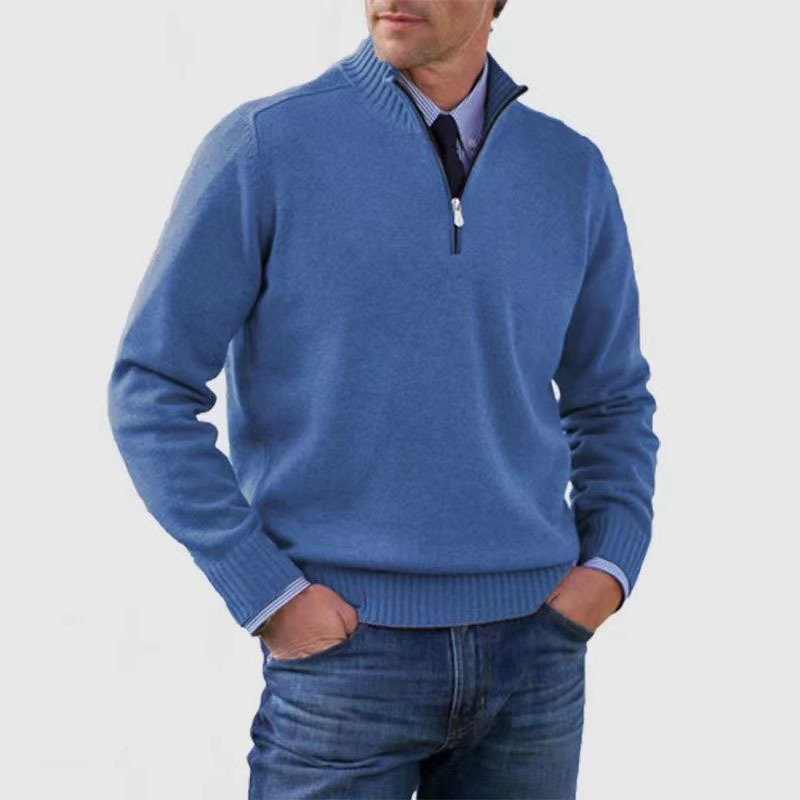 Pullover mit halbem Reißverschluss | Gestrickt | Lockere Passform | Pullover mit Viertelreißverschluss | Herrenpullover-Blau-M-Chaps Herrenmode