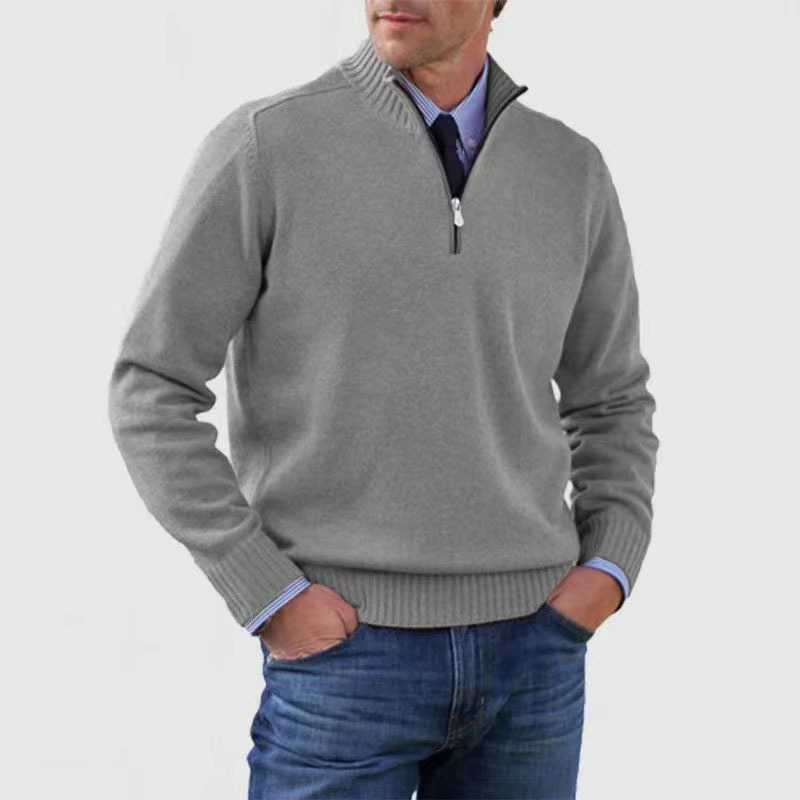 Herren Pullover Lockere Passform Viertelreißverschluss Gestrickt - BerlinGlamour