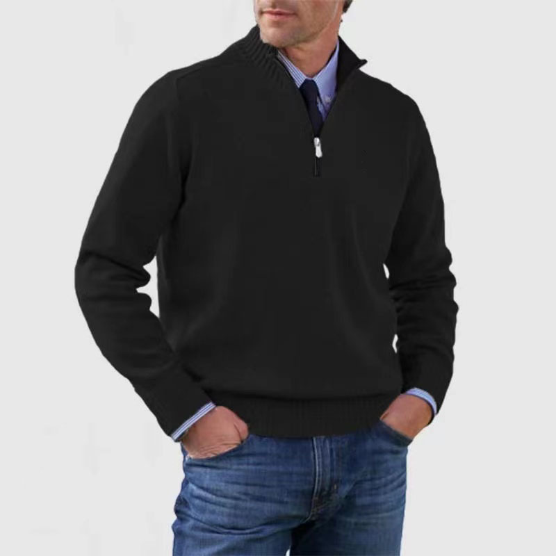 Pullover mit halbem Reißverschluss | Gestrickt | Lockere Passform | Pullover mit Viertelreißverschluss | Herrenpullover-Schwarz-M-Chaps Herrenmode