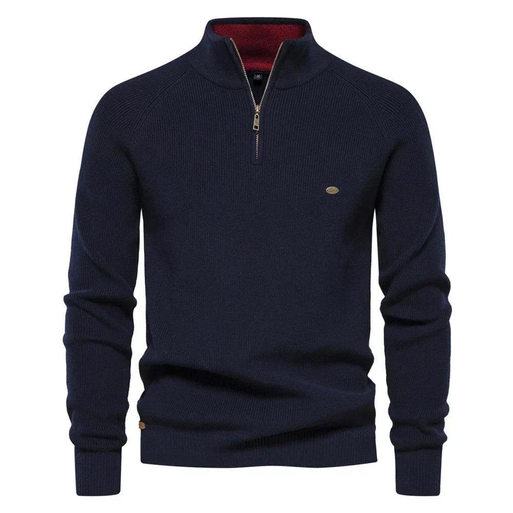 Pullover mit halbem Reißverschluss | Hoher Kragen | Winter | Strickpullover | Herren-Strickpullover-Dunkelblau-S-Chaps Herrenmode
