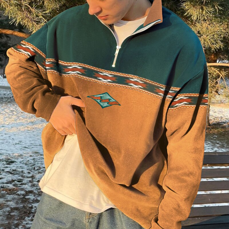 Herren Pullover Oversized Lässig Viertelreißverschluss Sweatshirt - BerlinGlamour