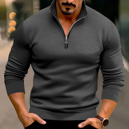 Pullover mit halbem Reißverschluss | Lässig | Warm | Sweatshirt mit halbem Reißverschluss | Herrenpullover mit Viertelreißverschluss-Dunkelgrau-S-Chaps Herrenmode