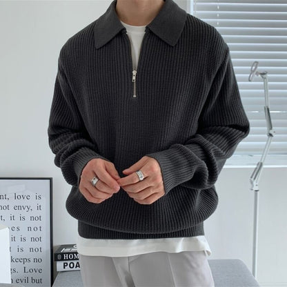 Herren Pullover Halb Reißverschluss Strick Rippen - BerlinGlamour