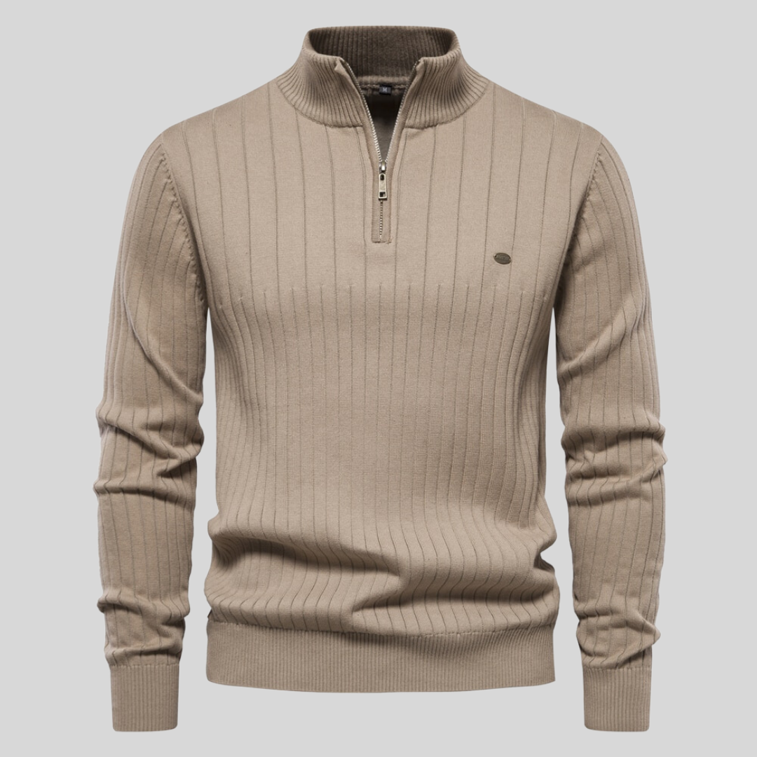 Pullover mit halbem Reißverschluss | Stehkragen | Langarm | Strickpullover | Winterkleidung für Herren-Khaki-S-Chaps Herrenmode