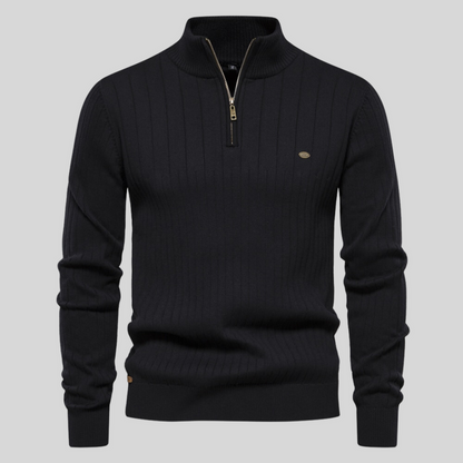 Pullover mit halbem Reißverschluss | Stehkragen | Langarm | Strickpullover | Winterkleidung für Herren-Schwarz-S-Chaps Herrenmode