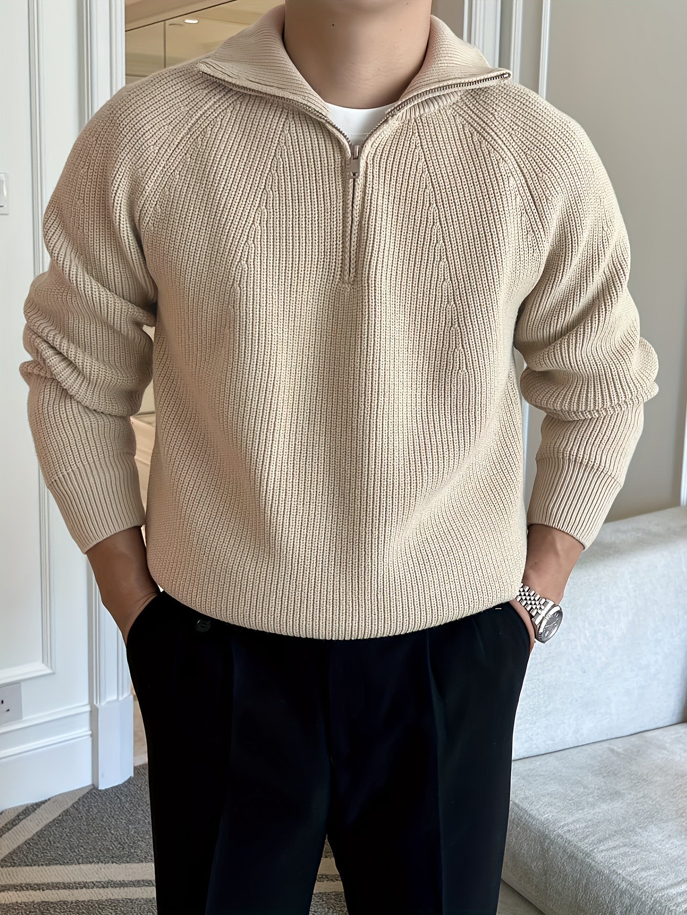 Herren Pullover Langarm Warm mit Reißverschluss - BerlinGlamour