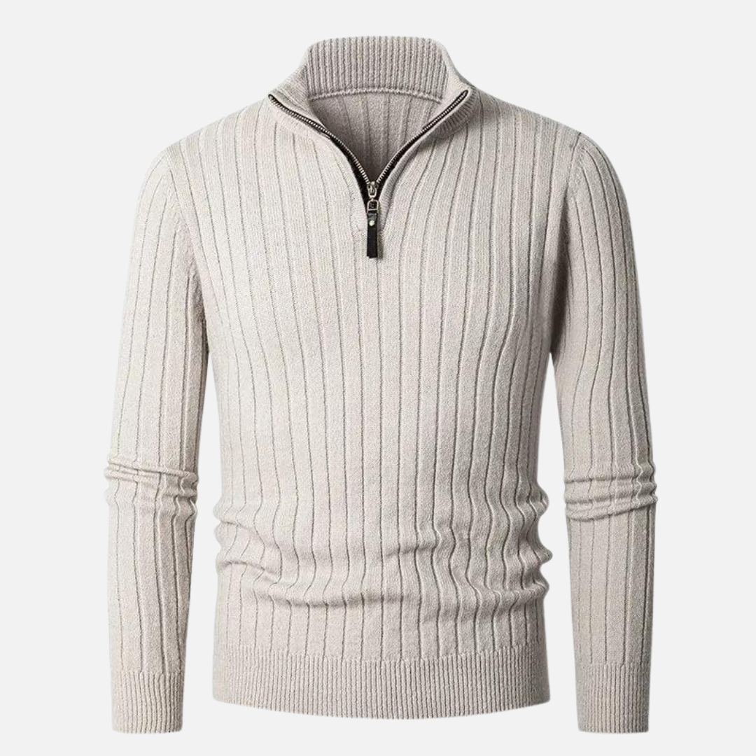 Pullover – Hoher Kragen, gesponnene Mischung und halber Reißverschluss, verstellbare Passform 1