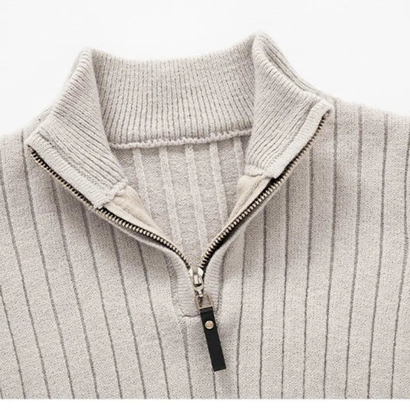 Pullover – Hoher Kragen, gesponnene Mischung und halber Reißverschluss, verstellbare Passform 2
