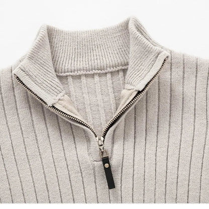 Pullover – Hoher Kragen, gesponnene Mischung und halber Reißverschluss, verstellbare Passform 2