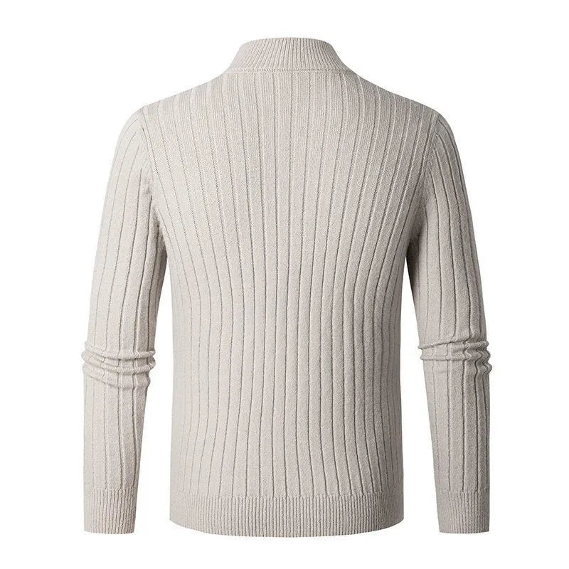 Pullover – Hoher Kragen, gesponnene Mischung und halber Reißverschluss, verstellbare Passform 3