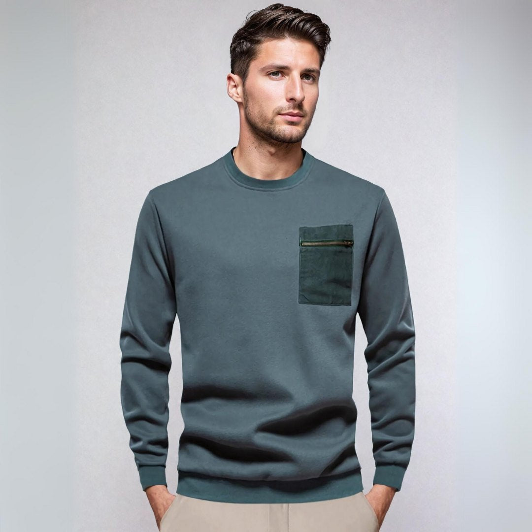 Pullover – gerippter Saum und Brusttasche mit Reißverschluss 0