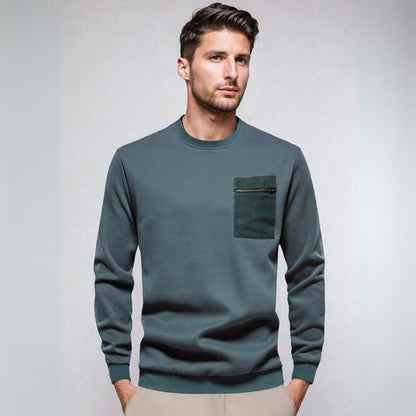 Pullover – gerippter Saum und Brusttasche mit Reißverschluss 0