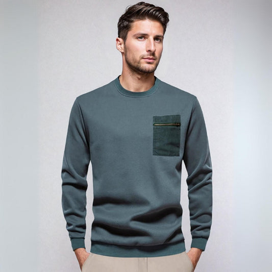 Pullover – gerippter Saum und Brusttasche mit Reißverschluss 0