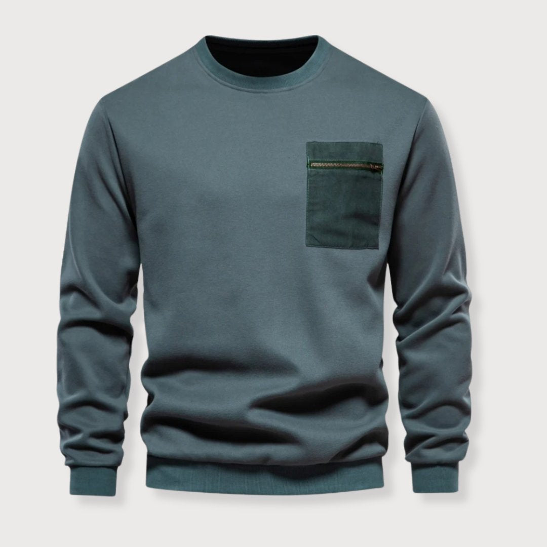 Pullover – gerippter Saum und Brusttasche mit Reißverschluss 1