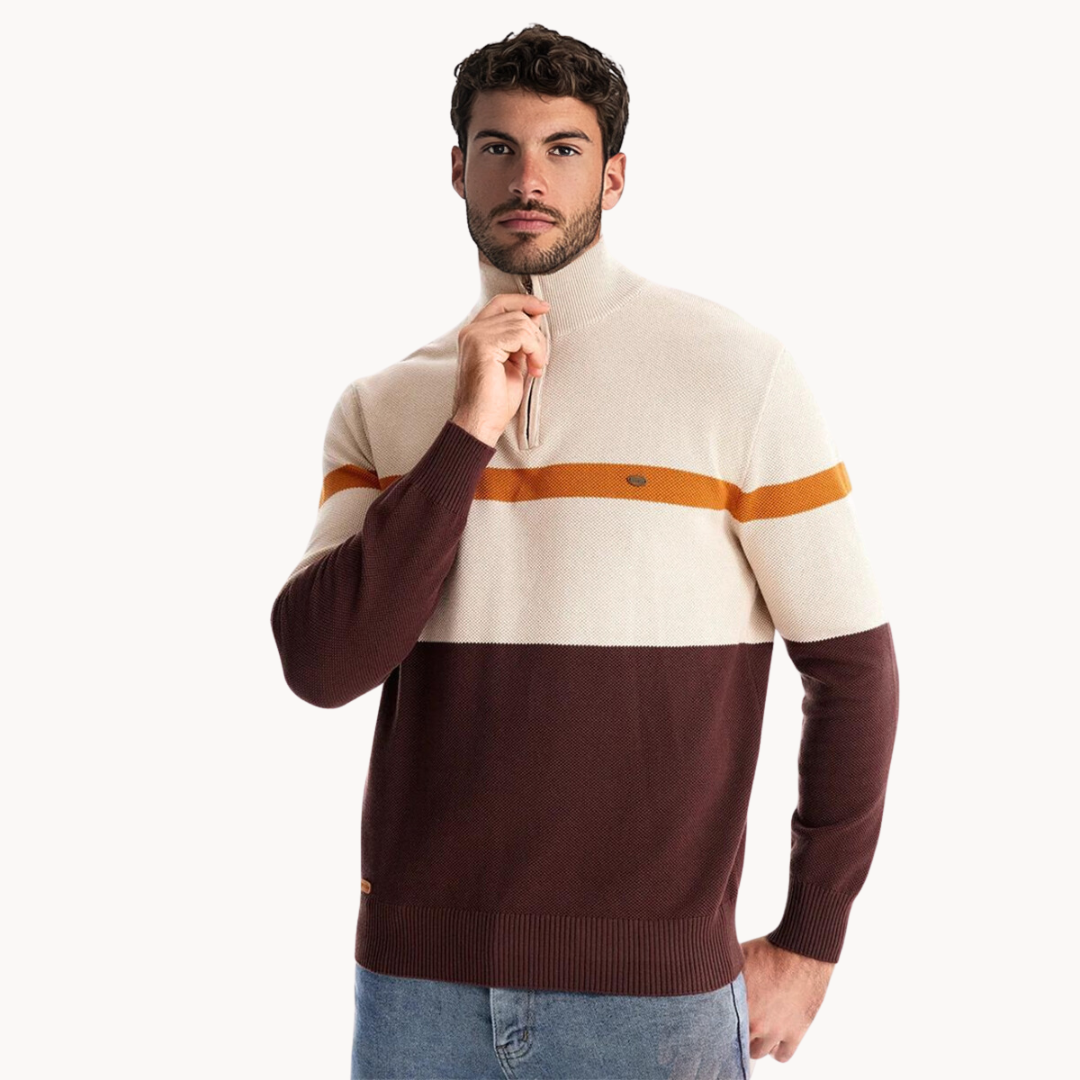 Pullover aus Polyestermischung – Viertelreißverschluss am Hals und formstabil 0