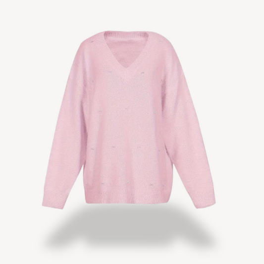 Pullover mit V-Ausschnitt und Perlendetail für Damen | Loravelle 0