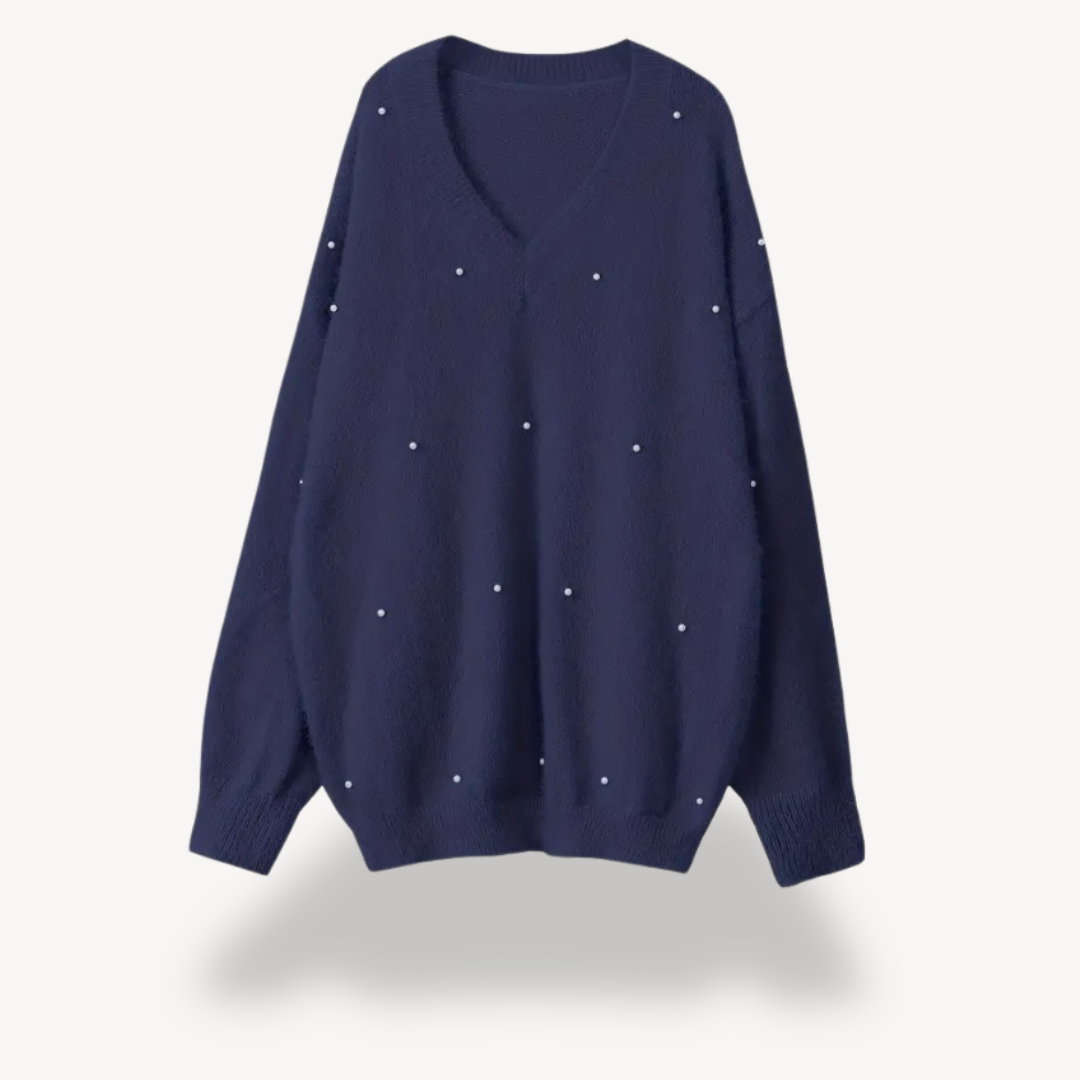 Pullover mit V-Ausschnitt und Perlendetail für Damen | Loravelle 1