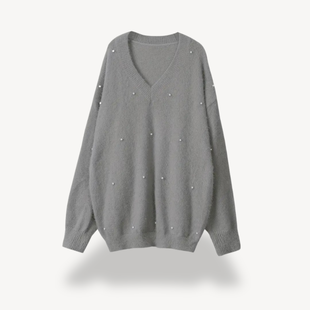 Pullover mit V-Ausschnitt und Perlendetail für Damen | Loravelle 2