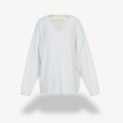 Pullover mit V-Ausschnitt und Perlendetail für Damen | Loravelle 6