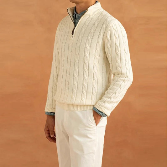 Pullover mit halbem Reißverschluss – Jacquard-Strick & bequemer Rollkragen 0