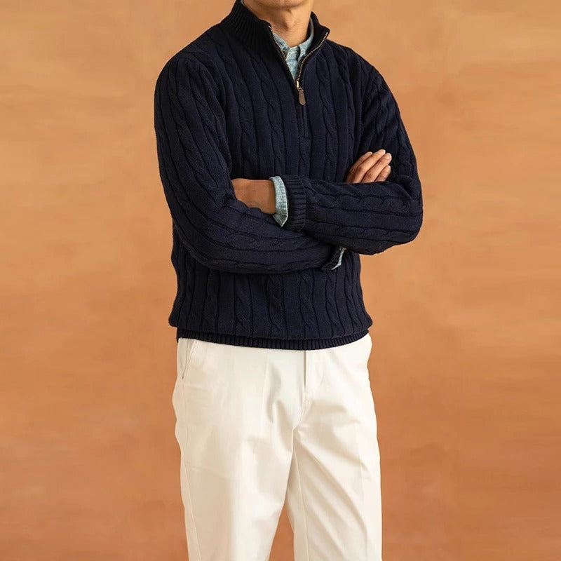Pullover mit halbem Reißverschluss – Jacquard-Strick & bequemer Rollkragen 4