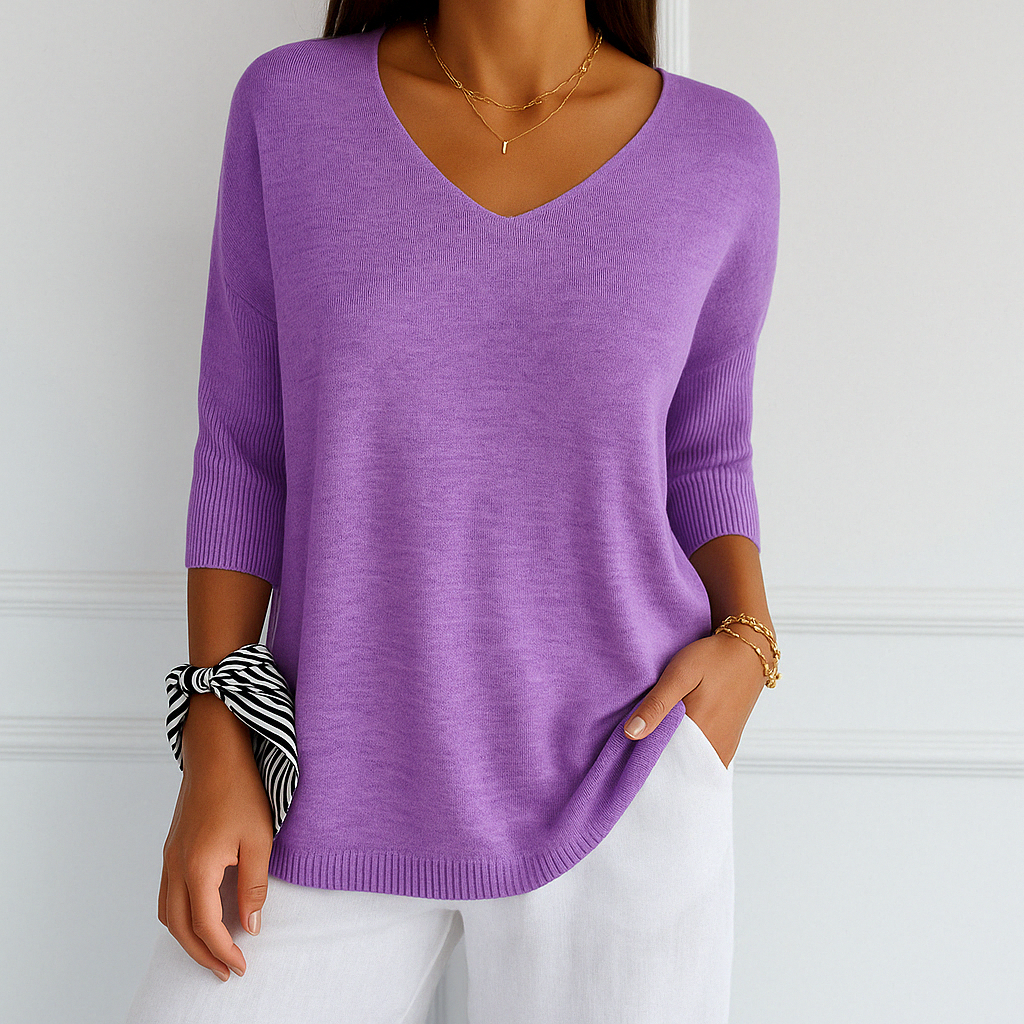 Damen Pullover V-Ausschnitt Kurzarm Sommer