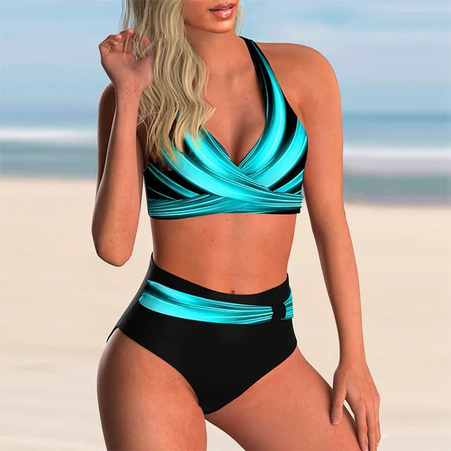 Hochtaillierter Damen Bikini Set Push Up BH Bikini