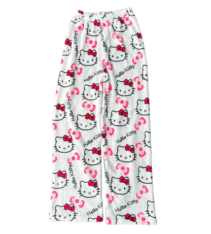 Katzenmuster Hose Fleece Weich Flauschig Damen