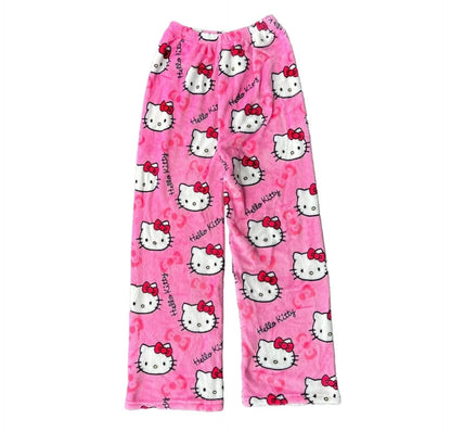 Katzenmuster Hose Fleece Weich Flauschig Damen