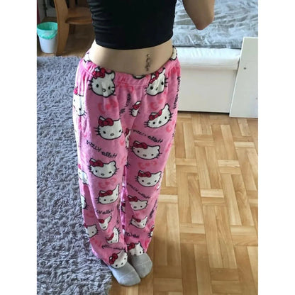Katzenmuster Hose Fleece Weich Flauschig Damen - BerlinGlamour